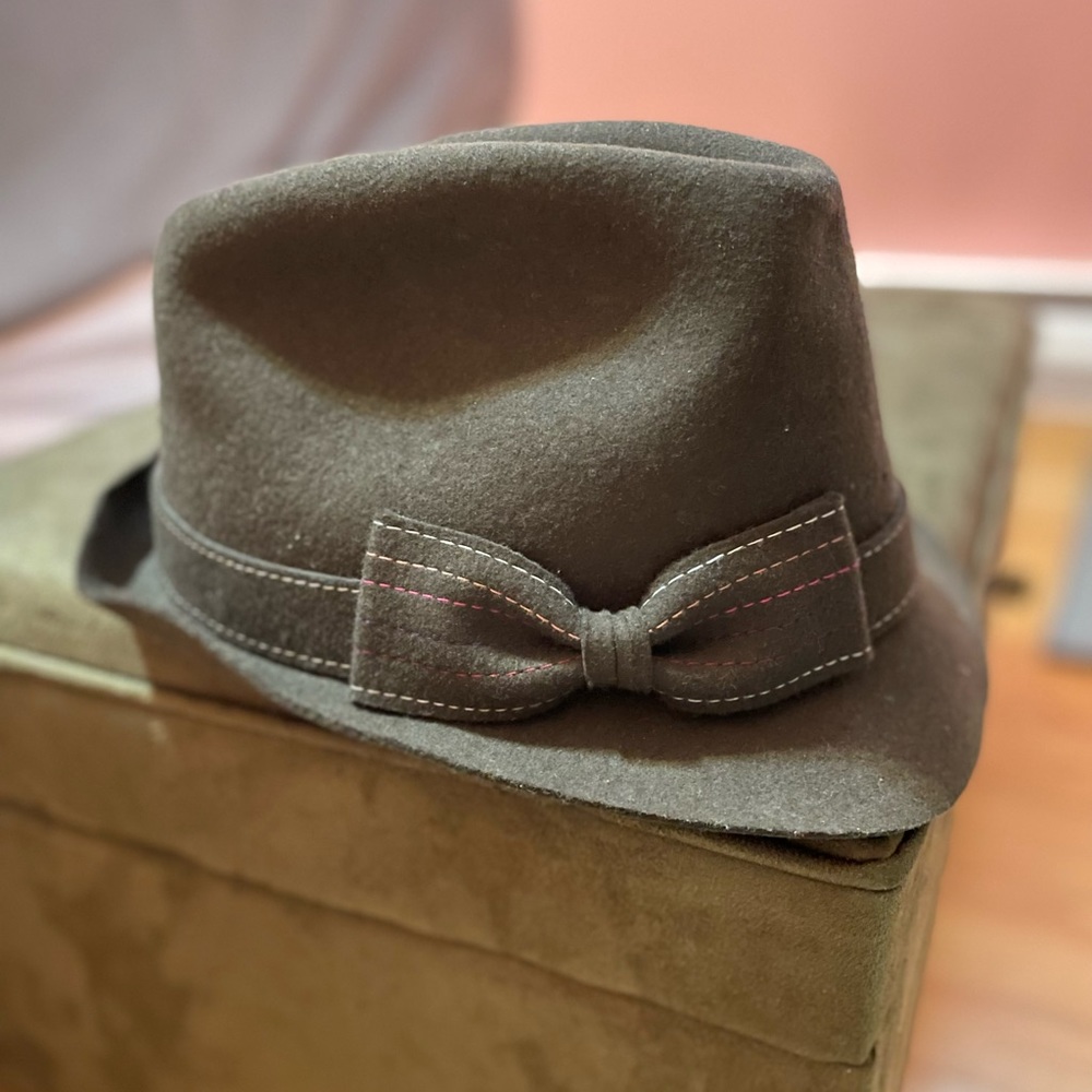 Christys Crown Series Vintage Brown Wool Felt Hat Fedora with Ribbon Bow Accent